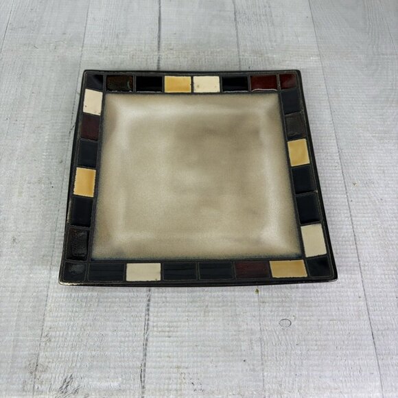 Home Trends MOSAIC TILE Multicolor Blocks Rim Beige Square Salad Plates Set of 4 - Picture 2 of 16